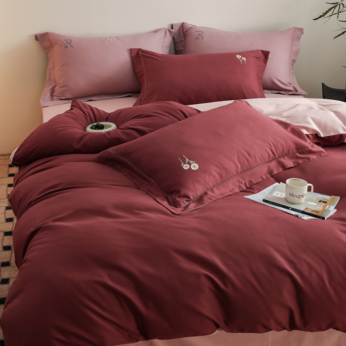 91家纺网 家纺一手货源 找家纺 沐白家纺 2022精梳火山全棉小磨毛纯色系列四件套 维他命丨复古粉