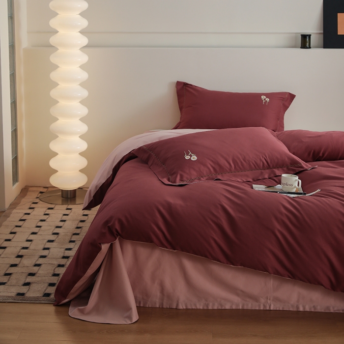 91家纺网 家纺一手货源 找家纺 沐白家纺 2022精梳火山全棉小磨毛纯色系列四件套 维他命丨复古粉