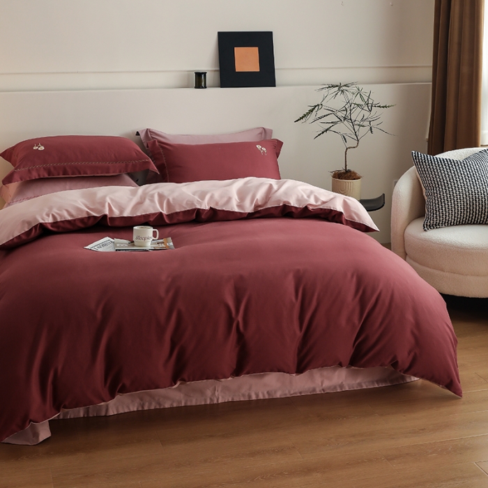 91家纺网 家纺一手货源 找家纺 沐白家纺 2022精梳火山全棉小磨毛纯色系列四件套 维他命丨复古粉