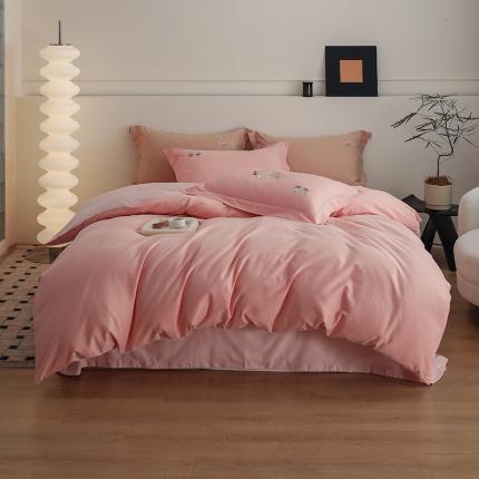 沐白家纺 2022精梳火山全棉小磨毛纯色系列四件套 樱草粉丨初恋粉