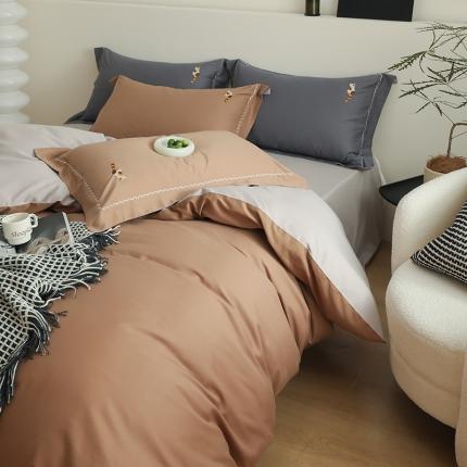 沐白家纺 2022精梳火山全棉小磨毛纯色系列-单品被套 桦茶棕丨苏木灰