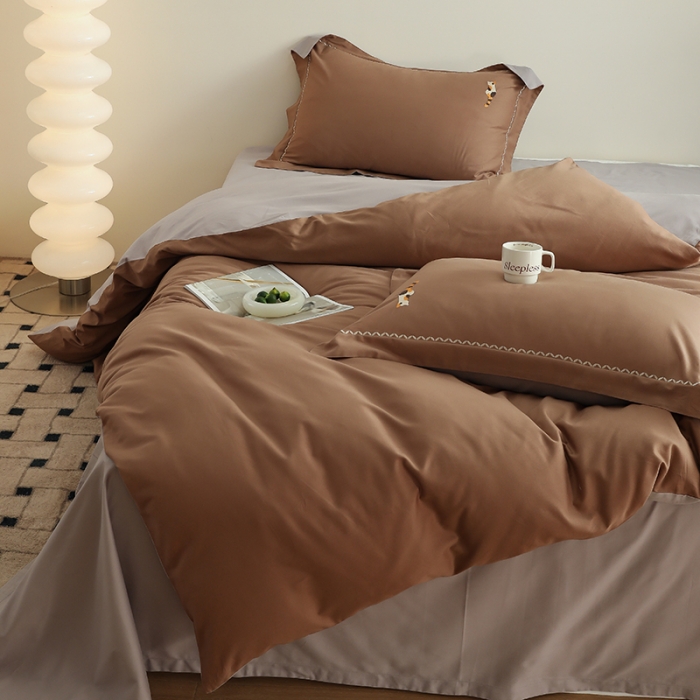 91家纺网 家纺一手货源 找家纺 沐白家纺 2022精梳火山全棉小磨毛纯色系列-单品被套 桦茶棕丨苏木灰