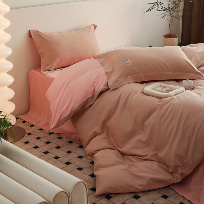 91家纺网 家纺一手货源 找家纺 沐白家纺 2022精梳火山全棉小磨毛纯色系列-单品被套 奶油咖丨初恋粉