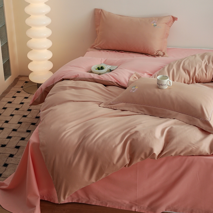 91家纺网 家纺一手货源 找家纺 沐白家纺 2022精梳火山全棉小磨毛纯色系列-单品被套 奶油咖丨初恋粉