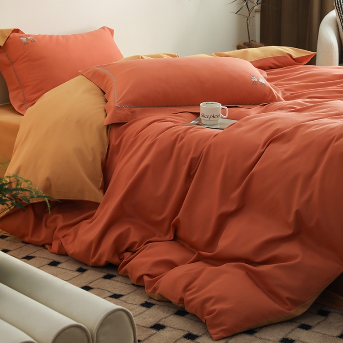 91家纺网 家纺一手货源 找家纺 沐白家纺 2022精梳火山全棉小磨毛纯色系列-单品被套 暖阳色丨天橙色