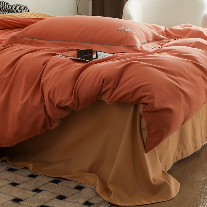 91家纺网 家纺一手货源 找家纺 沐白家纺 2022精梳火山全棉小磨毛纯色系列-单品被套 暖阳色丨天橙色
