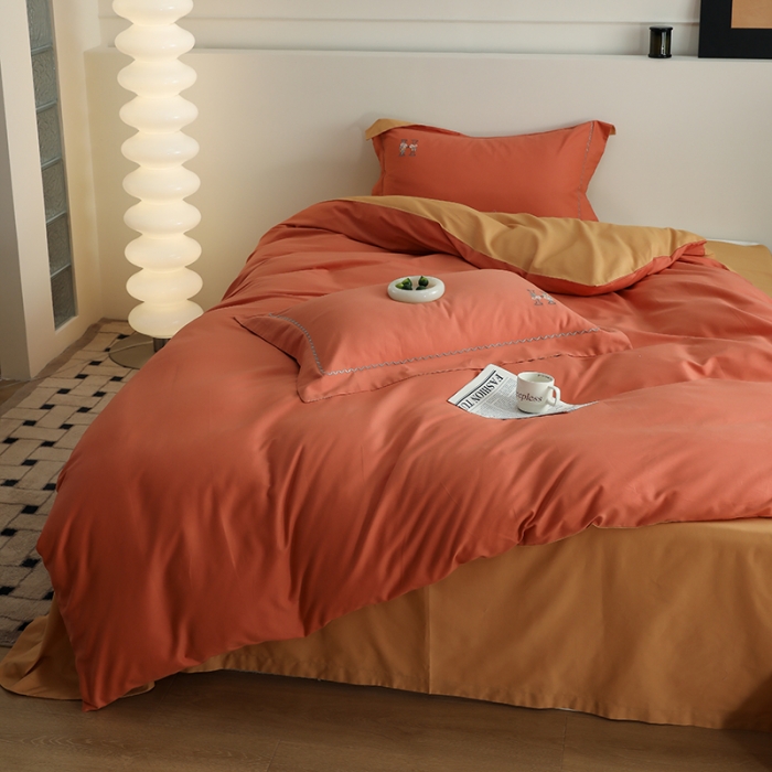 91家纺网 家纺一手货源 找家纺 沐白家纺 2022精梳火山全棉小磨毛纯色系列-单品被套 暖阳色丨天橙色