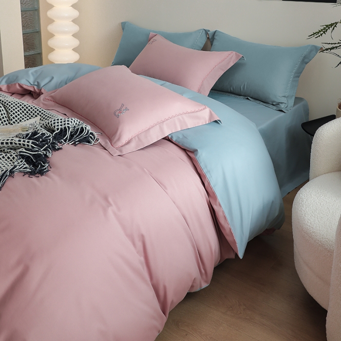 91家纺网 家纺一手货源 找家纺 沐白家纺 2022精梳火山全棉小磨毛纯色系列-单品被套 浅香紫丨黛水蓝
