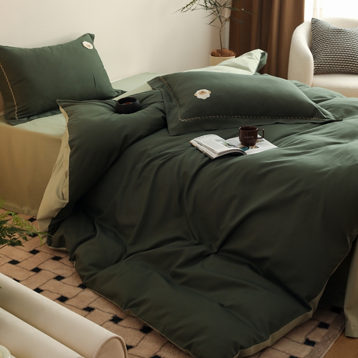 91家纺网 家纺一手货源 找家纺 沐白家纺 2022精梳火山全棉小磨毛纯色系列-单品被套 森林绿丨丛林绿
