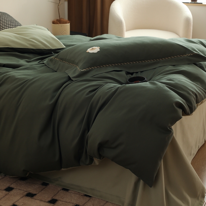 91家纺网 家纺一手货源 找家纺 沐白家纺 2022精梳火山全棉小磨毛纯色系列-单品被套 森林绿丨丛林绿