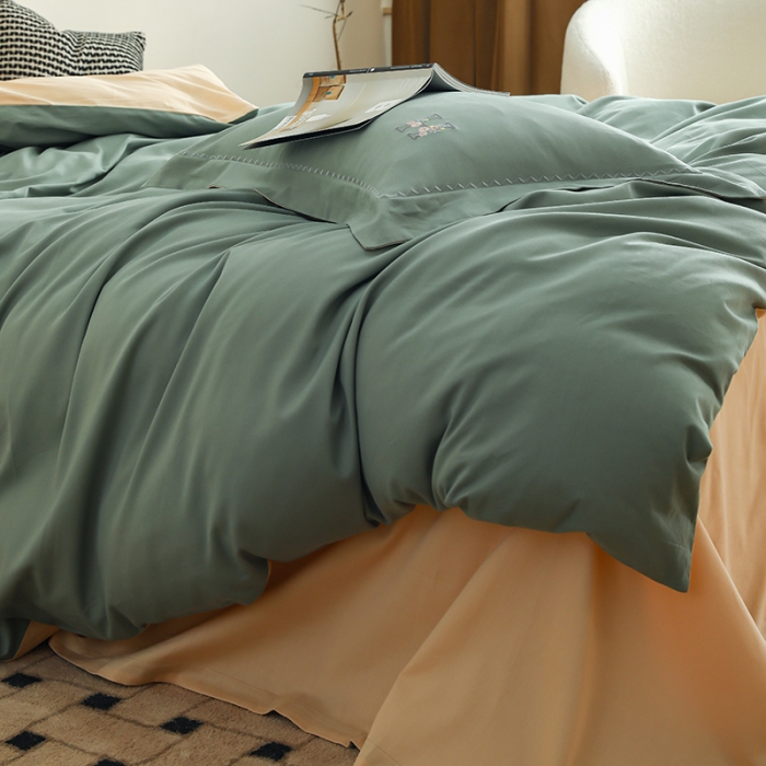 91家纺网 家纺一手货源 找家纺 沐白家纺 2022精梳火山全棉小磨毛纯色系列-单品被套 松风绿丨闪耀黄