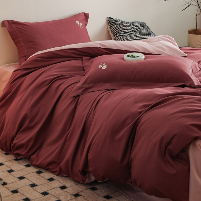 91家纺网 家纺一手货源 找家纺 沐白家纺 2022精梳火山全棉小磨毛纯色系列-单品被套 维他命丨复古粉