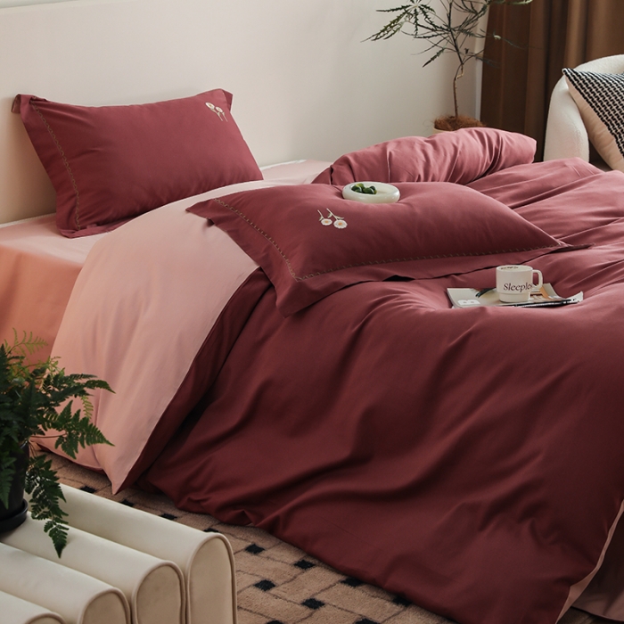 91家纺网 家纺一手货源 找家纺 沐白家纺 2022精梳火山全棉小磨毛纯色系列-单品被套 维他命丨复古粉