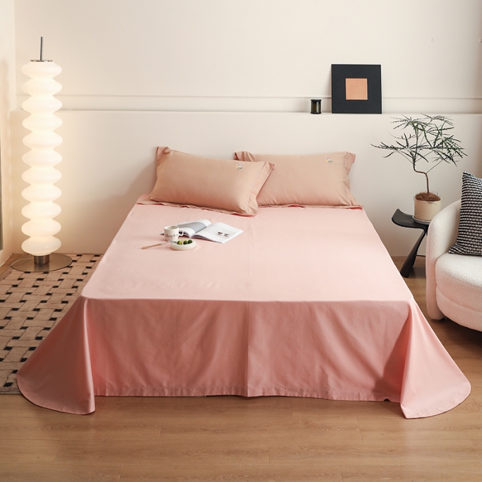 91家纺网 家纺一手货源 找家纺 沐白家纺 2022精梳火山全棉小磨毛纯色系列-单品床单 初恋粉