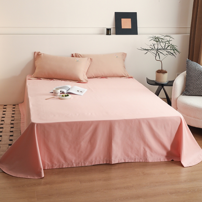 91家纺网 家纺一手货源 找家纺 沐白家纺 2022精梳火山全棉小磨毛纯色系列-单品床单 初恋粉