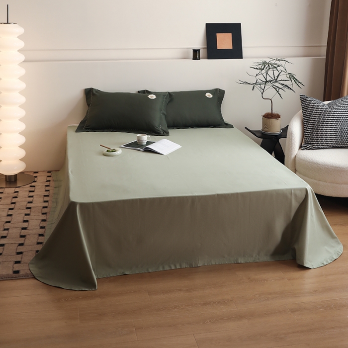 91家纺网 家纺一手货源 找家纺 沐白家纺 2022精梳火山全棉小磨毛纯色系列-单品床单 丛林绿