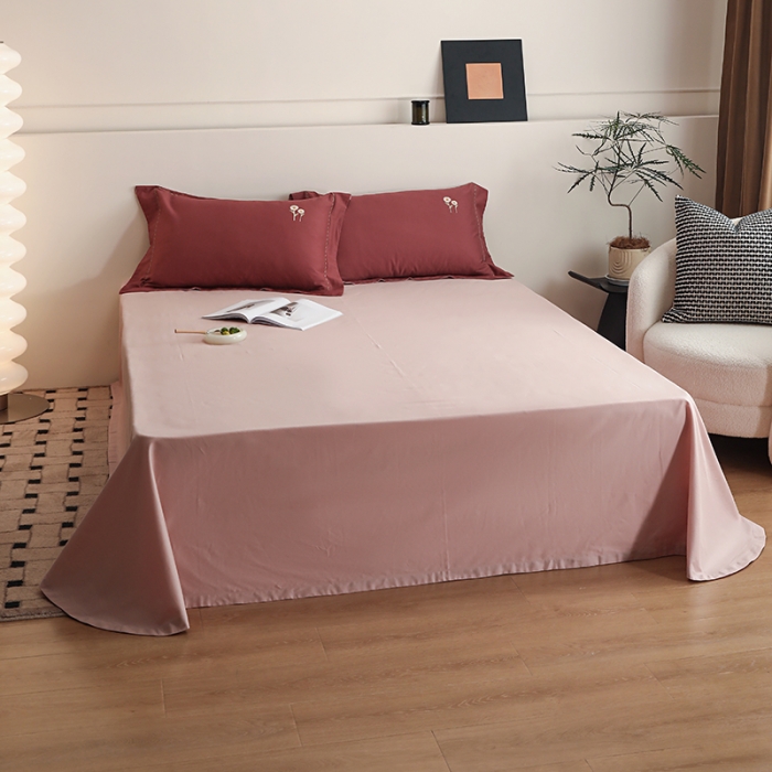 91家纺网 家纺一手货源 找家纺 沐白家纺 2022精梳火山全棉小磨毛纯色系列-单品床单 复古粉