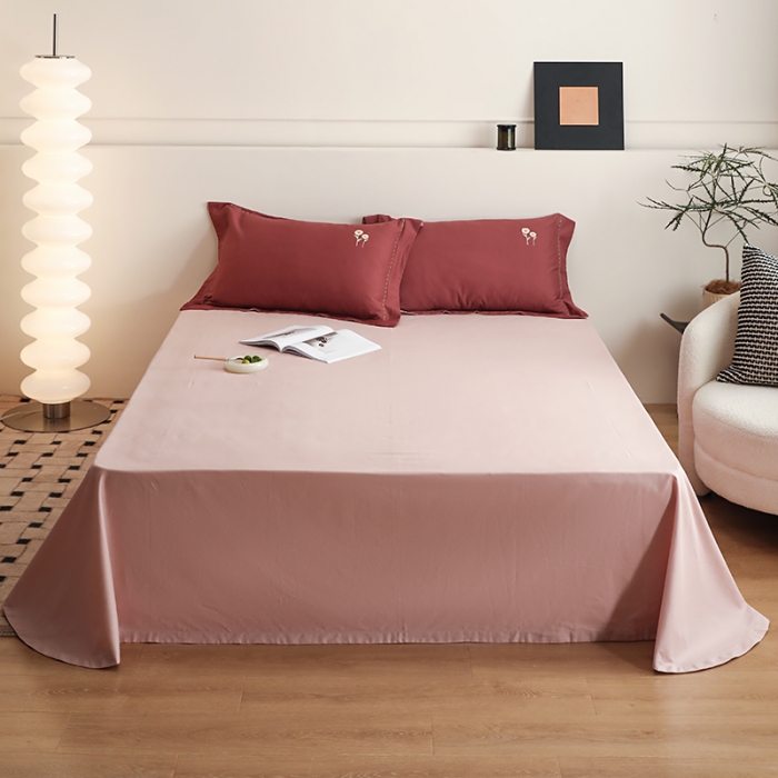 91家纺网 家纺一手货源 找家纺 沐白家纺 2022精梳火山全棉小磨毛纯色系列-单品床单 复古粉