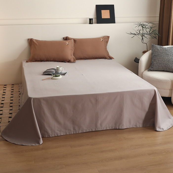 91家纺网 家纺一手货源 找家纺 沐白家纺 2022精梳火山全棉小磨毛纯色系列-单品床单 苏木灰