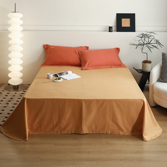 91家纺网 家纺一手货源 找家纺 沐白家纺 2022精梳火山全棉小磨毛纯色系列-单品床单 天橙色