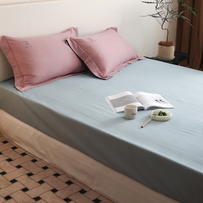 91家纺网 家纺一手货源 找家纺 沐白家纺 2022精梳火山全棉小磨毛纯色系列-单品床笠 黛水蓝