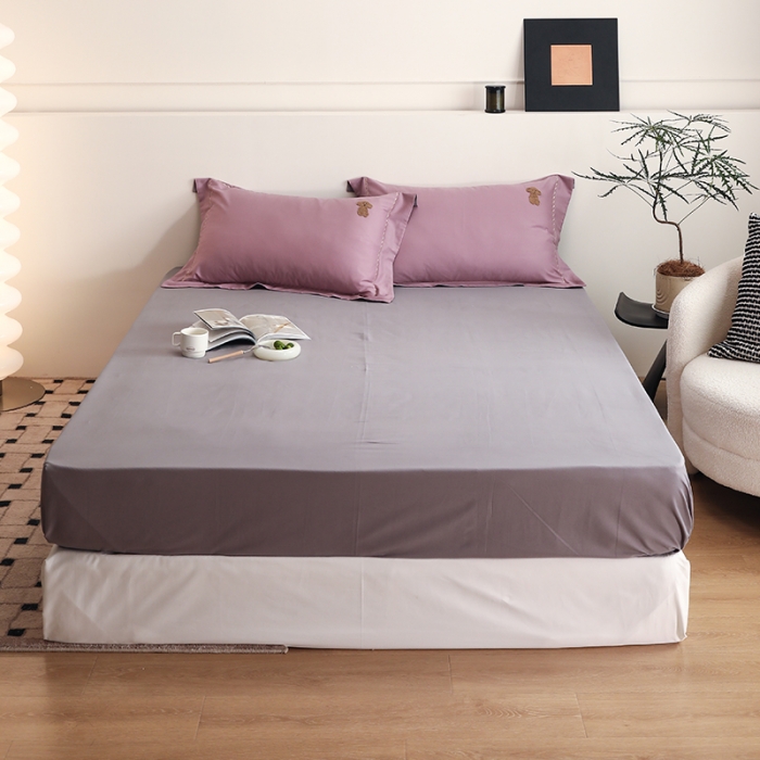 91家纺网 家纺一手货源 找家纺 沐白家纺 2022精梳火山全棉小磨毛纯色系列-单品床笠 典雅灰