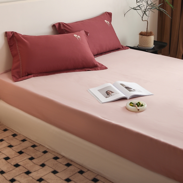 91家纺网 家纺一手货源 找家纺 沐白家纺 2022精梳火山全棉小磨毛纯色系列-单品床笠 复古粉