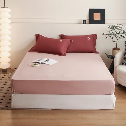 沐白家纺 2022精梳火山全棉小磨毛纯色系列-单品床笠 复古粉