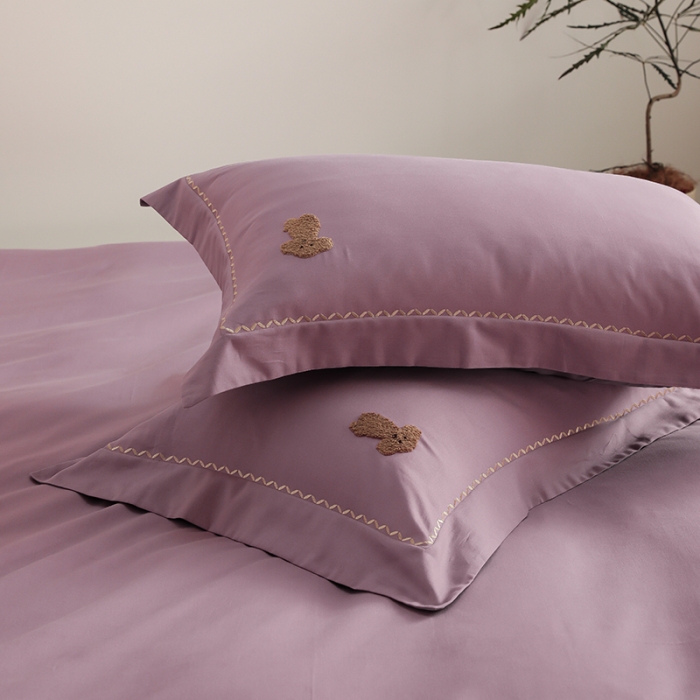 91家纺网 家纺一手货源 找家纺 沐白家纺 2022精梳火山全棉小磨毛纯色系列-单品枕套 格调紫丨典雅灰