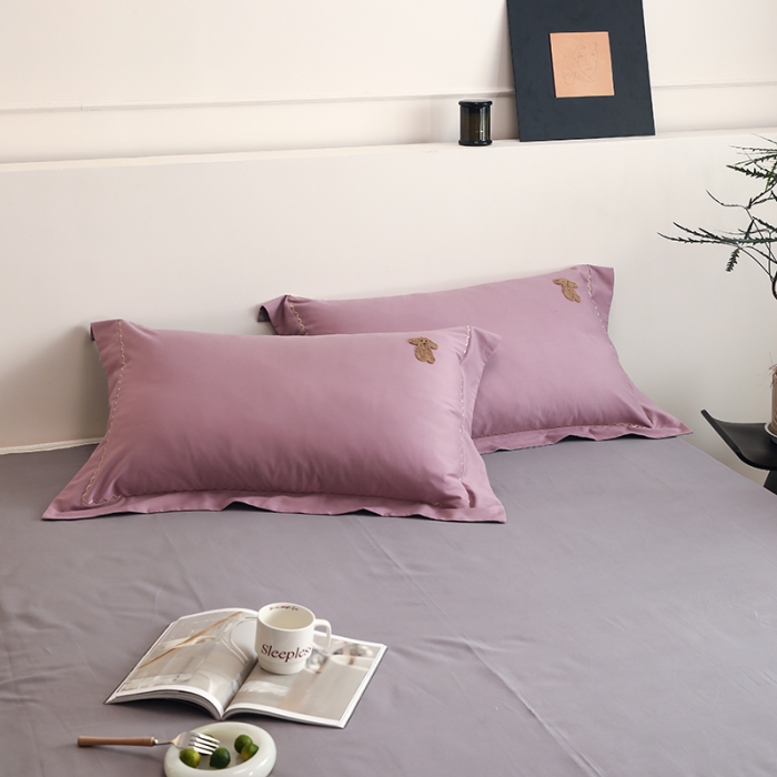 91家纺网 家纺一手货源 找家纺 沐白家纺 2022精梳火山全棉小磨毛纯色系列-单品枕套 格调紫丨典雅灰
