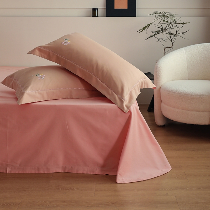 91家纺网 家纺一手货源 找家纺 沐白家纺 2022精梳火山全棉小磨毛纯色系列-单品枕套 奶油咖丨初恋粉