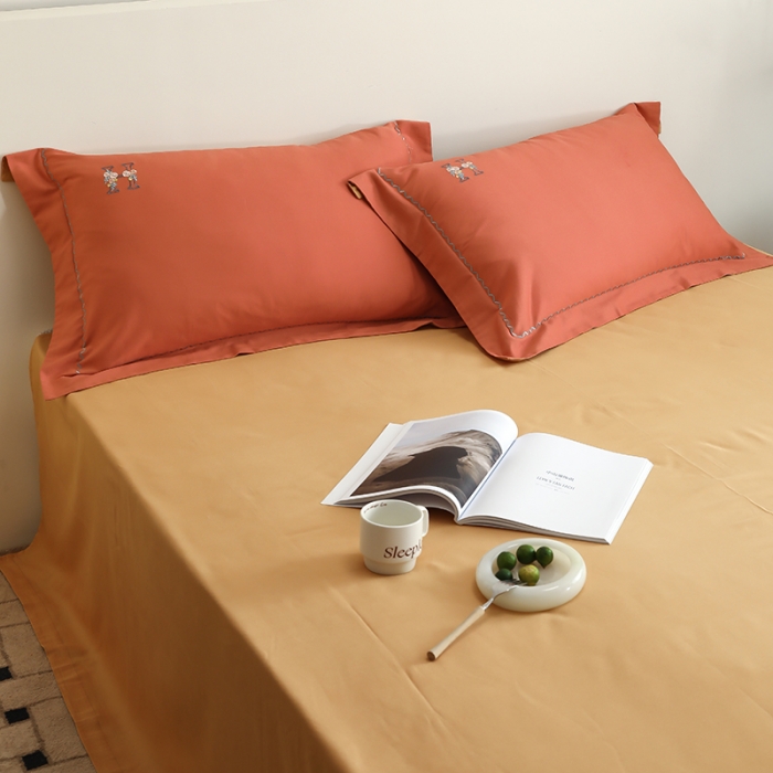 91家纺网 家纺一手货源 找家纺 沐白家纺 2022精梳火山全棉小磨毛纯色系列-单品枕套 暖阳色丨天橙色