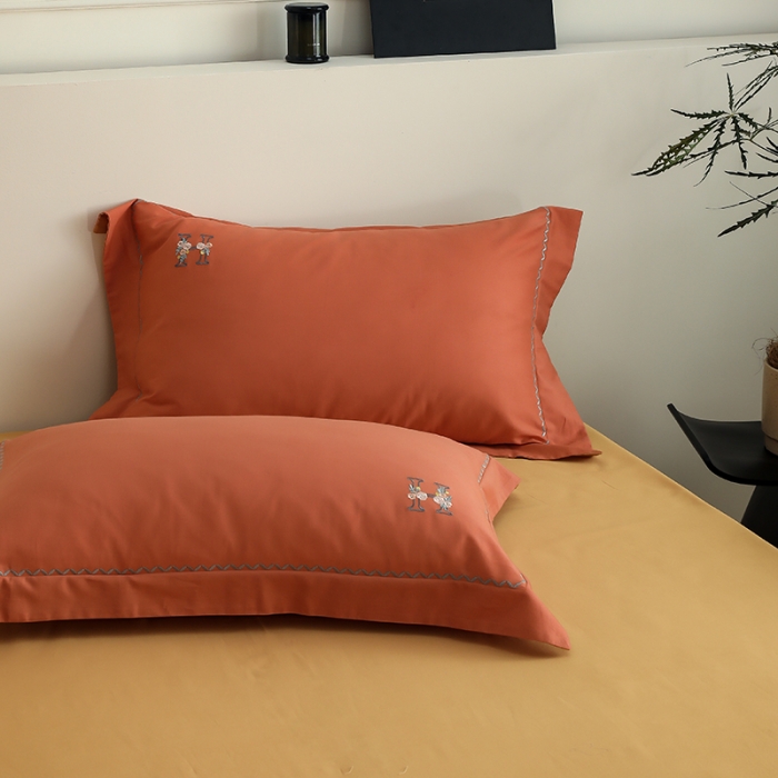 91家纺网 家纺一手货源 找家纺 沐白家纺 2022精梳火山全棉小磨毛纯色系列-单品枕套 暖阳色丨天橙色