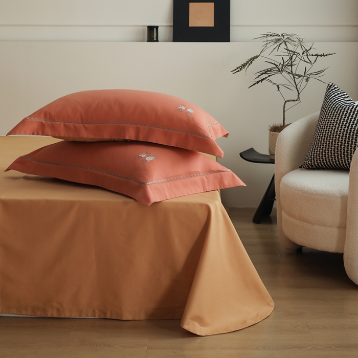 91家纺网 家纺一手货源 找家纺 沐白家纺 2022精梳火山全棉小磨毛纯色系列-单品枕套 暖阳色丨天橙色