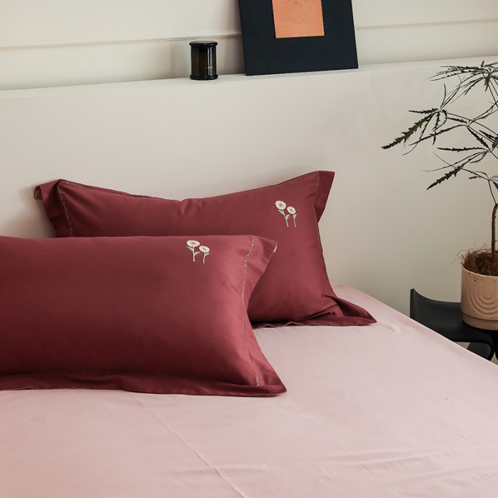 91家纺网 家纺一手货源 找家纺 沐白家纺 2022精梳火山全棉小磨毛纯色系列-单品枕套 维他命丨复古粉