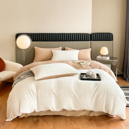 （总）雅居纺 2022新款高克重华夫格牛奶绒四件套