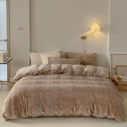 91家纺网 家纺一手货源 找家纺 （总）六巷胡同 2022新款丹麦慵懒风绞花牛奶绒四件套