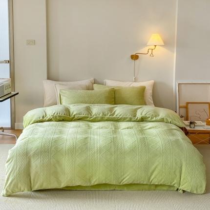 91家纺网 家纺一手货源 找家纺 （总）六巷胡同 2022新款丹麦慵懒风绞花牛奶绒四件套