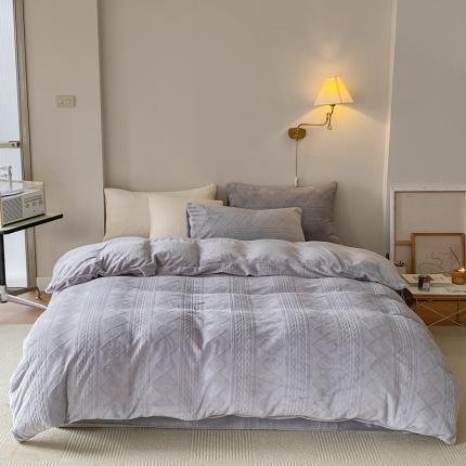 91家纺网 家纺一手货源 找家纺 （总）六巷胡同 2022新款丹麦慵懒风绞花牛奶绒四件套