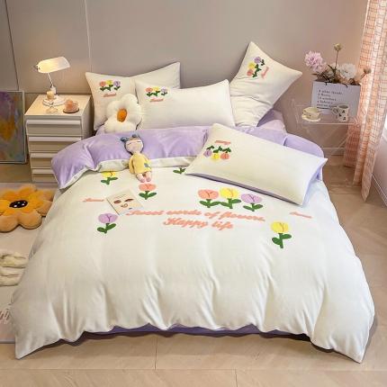 91家纺网 家纺一手货源 找家纺 （总）懒猫 2022新款牛奶绒毛巾绣四件套