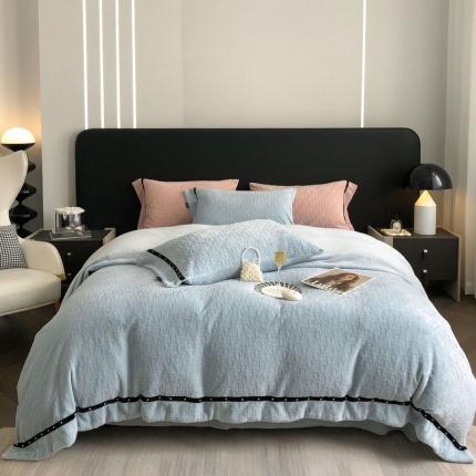 卡姿 2022新款牛奶绒提花轻奢大牌风四件套 小迪湖蓝