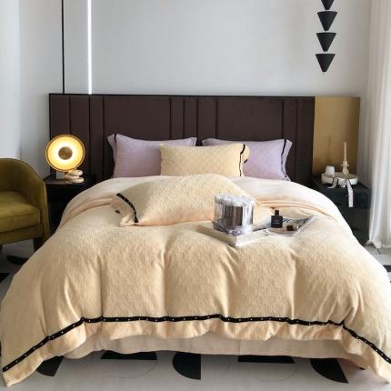 卡姿 2022新款牛奶绒提花轻奢大牌风四件套 小香黄