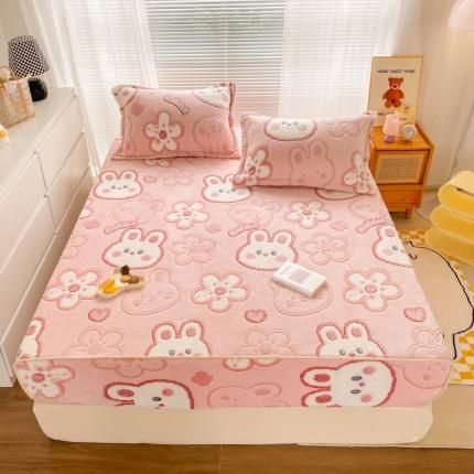 91家纺网 家纺一手货源 找家纺 慕尚 2022新款加厚保暖雪花绒床笠 花花小兔