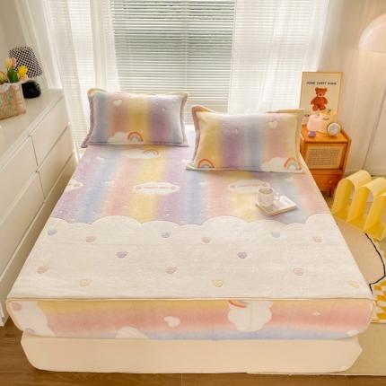 91家纺网 家纺一手货源 找家纺 慕尚 2022新款加厚保暖雪花绒床笠 梦幻彩虹