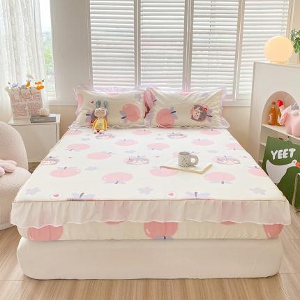 91家纺网 家纺一手货源 找家纺 简宜家居 2023新款40支纯棉小清新A版花边床笠 蜜桃味女孩