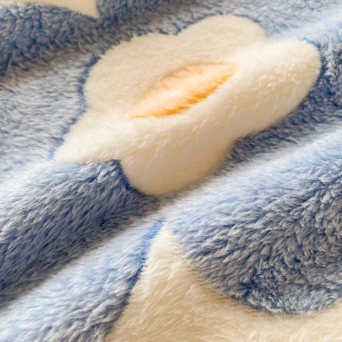 91家纺网 家纺一手货源 找家纺 慕尚 2022新款加厚保暖雪花绒床笠 橘子花