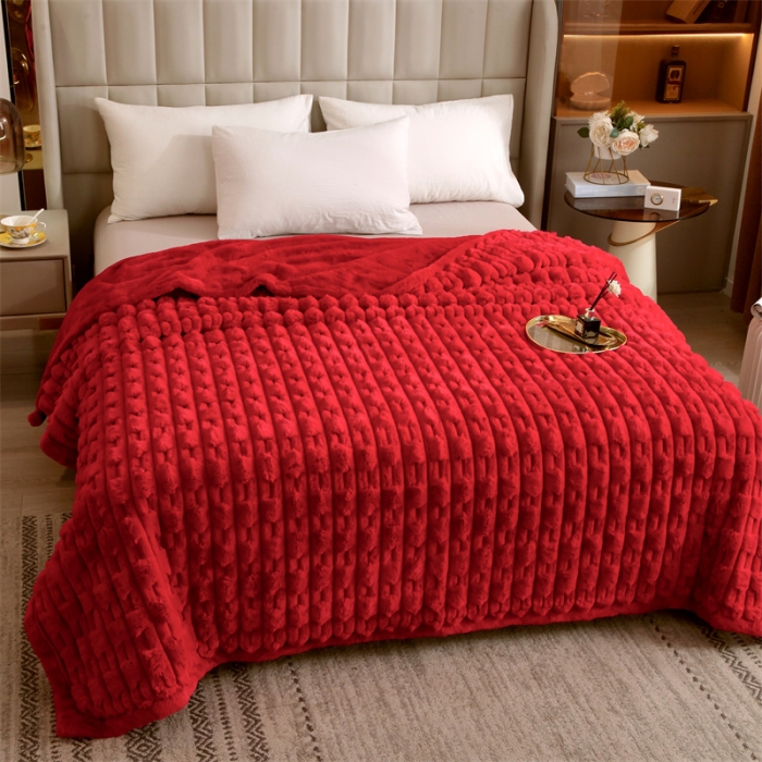 91家纺网 家纺一手货源 找家纺 凯轩 仿裘皮伴侣毛毯毯子 伴侣 大红