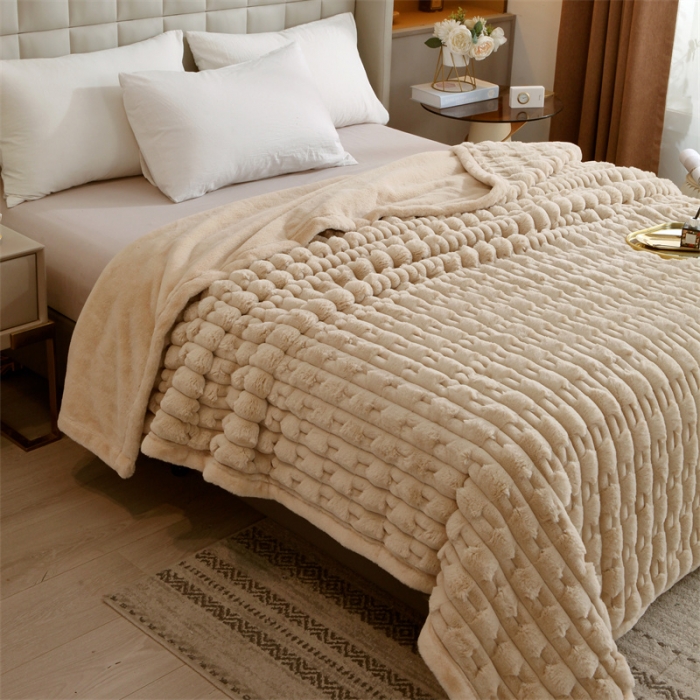 91家纺网 家纺一手货源 找家纺 凯轩 仿裘皮伴侣毛毯毯子 伴侣 米色