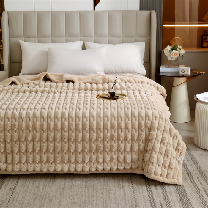 91家纺网 家纺一手货源 找家纺 凯轩 仿裘皮伴侣毛毯毯子 伴侣 米色