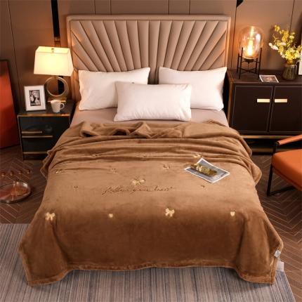 91家纺网 家纺一手货源 找家纺 凯轩 2024新款精品绣花仿兔绒毛毯毯子 蝶恋-棕